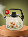 Чайник сталь, эмалированное покрытие, 3 л, со свистком, ручка консольная, СтальЭмаль, Чайный домик, индукция, слоновая кость, 4с209я