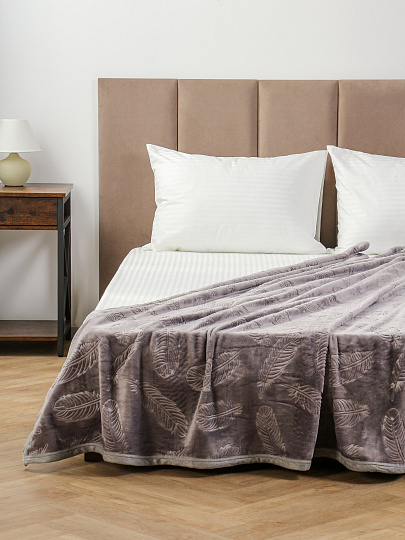 Плед евро, 200х220 см, велсофт жаккард, 100%пэ, Silvano, Перья, светло-зеленый, A120012