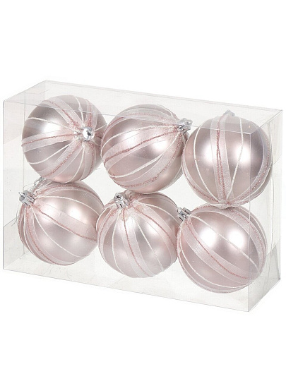 Елочный шар 6 шт, светло-розовый, 8 см, пластик, SYQB-0121102