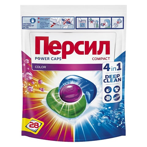 Капсулы для стирки Персил, Power Cups 4в1 Color, для цветного белья, 28 шт