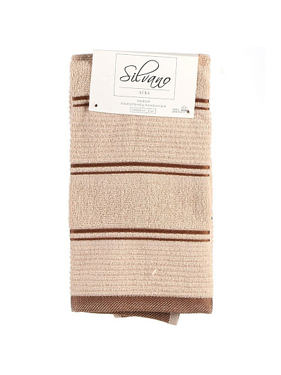 Набор полотенец кухонных 2 шт, 40х50 см, махровый, 100% хлопок, 420 г/м2, Silvano, Aura, бежево-коричневый, полосы, Узбекистан