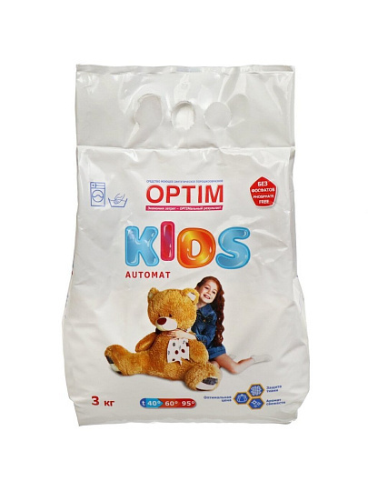 Стиральный порошок Optim, 3 кг, ручной + автомат, для детского белья, Kids