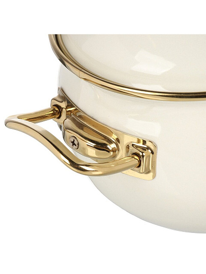 Кастрюля эмалированная сталь, 3 л, крышка сталь, ручки золотые, RasheL, R1618, кремовая, индукция