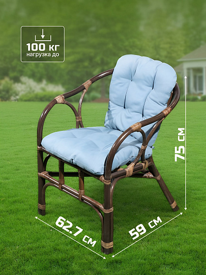 Мебель садовая Сиеста Люкс, стол, 50.2х50.2х55.3 см, 2 кресла, подушка голубая, 100 кг