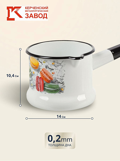 Ковш сталь, эмалированное покрытие, 1 л, стальная ручка, индукция, Керченский металлургический завод, Цветное печенье, 90104-072/4, белый