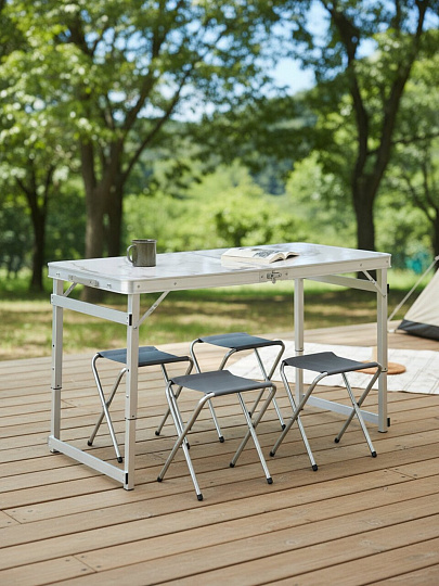 Стол складной 120х60х70 см, 4 стула, прямоугольный, металл, столешница МДФ, мрамор