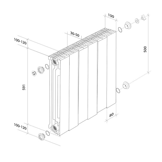 Радиатор биметалл, 500х100 мм, Royal Thermo, PianoForte/Silver Satin, 10 секций, НС-1176335