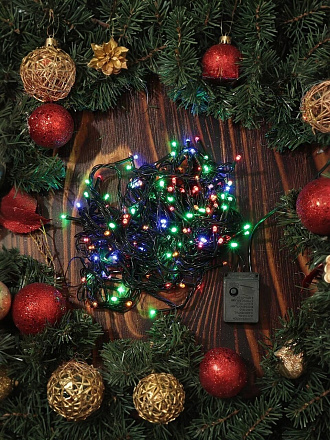Гирлянда 160 ламп, 10 м, 8 режимов, свет мультиколор, зеленая, в помещении, сетевая, LED, SY16-145