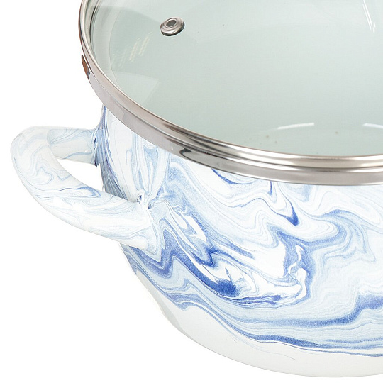 Кастрюля эмалированная сталь, 1.5 л, крышка стекло, сферический, Сантэкс, Шейк бело-синий, 1-2415111, индукция