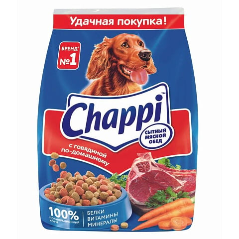 Корм для животных Chappi, Сытный мясной обед, 600 г, для собак, сухой, говядина, 7153, 50346