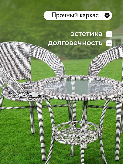 Мебель садовая стол, 55х55х57.5 см, 2 кресла, подушка, 120 кг, T2022-7058