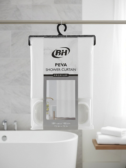 Штора для ванн 180х180 см, PEVA, Белый матовый, с кольцами, Y4-11180