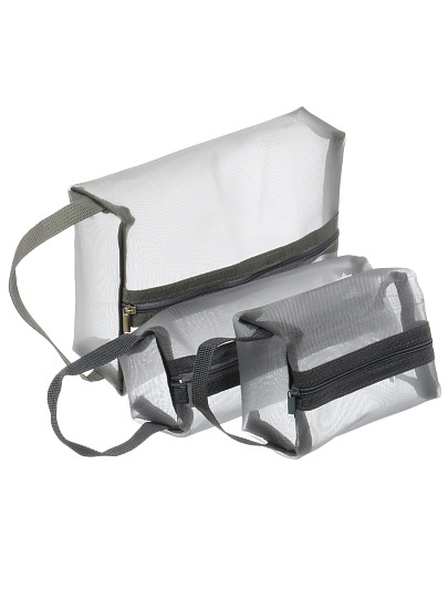 Набор косметичек 3 шт, 15х5х9 см, 21х5х6 см, 22х6х15 см, сетка, A080106, застежка молния, серый