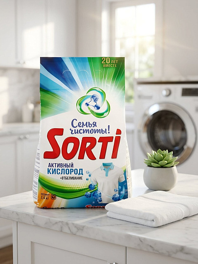 Стиральный порошок Sorti, 2.4 кг, автомат, для белого белья, Активный кислород