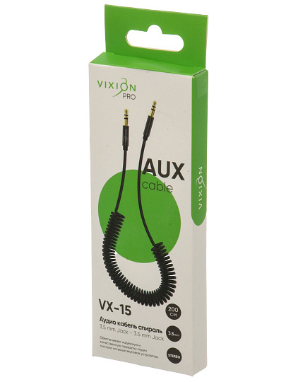Кабель AUX, Vixion, VX-15, Jack-Jack, 2 м, витой, 3.5 mm, черный, GS-00028892