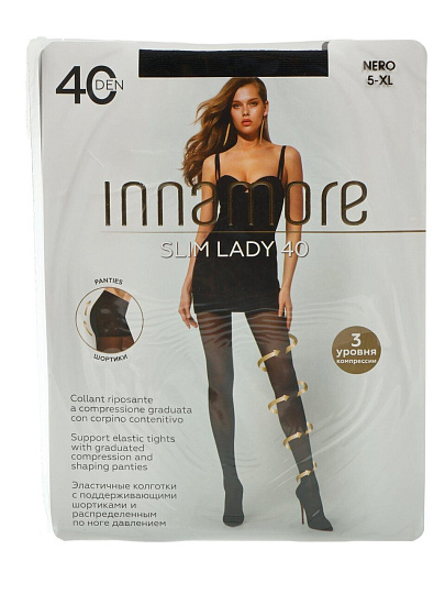 Колготки Innamore, Slim Lady, 40 DEN, р. 5, nero/черные, с шортиками