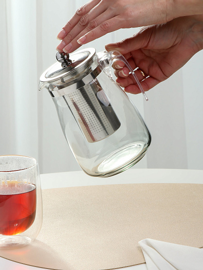 Чайник заварочный стекло, 0.9 л, с ситечком, Barouge, BF-513(900мл.)