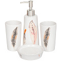 Набор для ванной 4 предмета, Перышко, стакан, подставка для зубных щеток, дозатор для мыла, мыльница, Y3-876