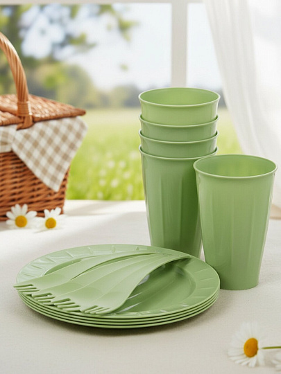 Набор для пикника на 4 персоны, 13 предметов, в контейнере, фисташка, Sugar&amp;Spice, SE1808ФС-ТЛ