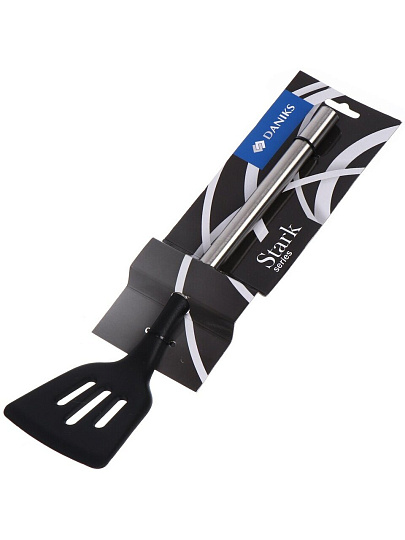 Лопатка кулинарная универсальная, силикон, с прорезями, навеска, черная, Daniks, Stark, YW-KT258-4