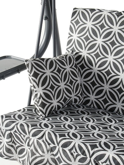 Качели садовые 3-местные, 231х126х147.8 см, 210 кг, Olsa, Варшава, раскладываются в кровать, с москитной сеткой, серые, геометрия, подушка, с1804, металл