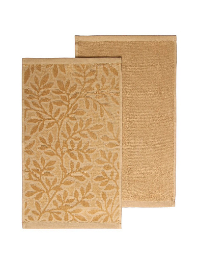 Набор полотенец кухонных 2 шт, 30х50 см, махровый, 100% хлопок, 400 г/м2, Silvano, Листья, бежевый, Узбекистан