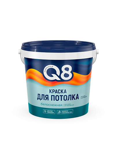 Краска водно-дисперсионная, Formula Q8, акриловая, для потолков, матовая, белая, 1.4 кг