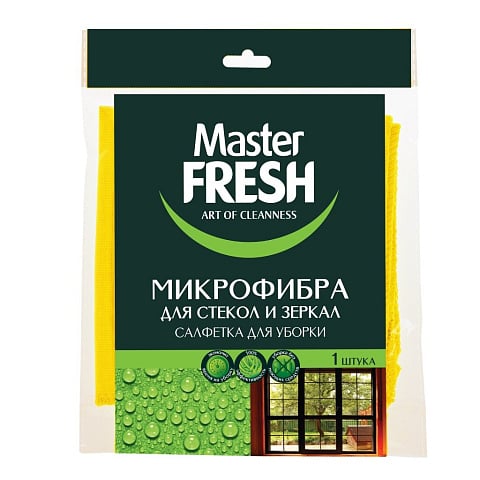 Салфетка бытовая для стекол и зеркал, микрофибра, 30х30 см, Master Fresh