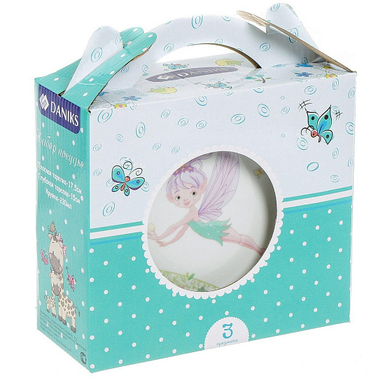 Набор посуды керамика, 3 шт, Феечка, тарелка 17.5см, салатник 15см/350мл, кружка 230мл, Daniks, C644