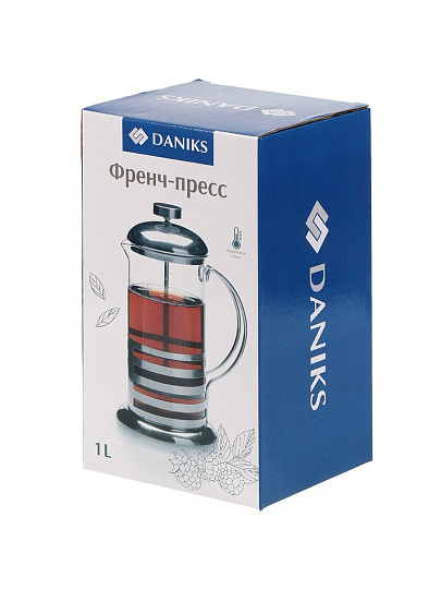 Френч-пресс 1 л, стекло, нержавеющая сталь, Daniks, Кофе