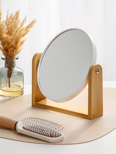 Зеркало настольное, 18х20.5 см, овальное, с деревянной подставкой, A070069