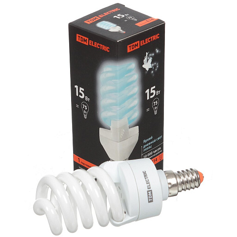 Лампа энергосберегающая E14, 15 Вт, 103 мм, свет холодный, d42 мм, TDM Electric, SQ0323-0059