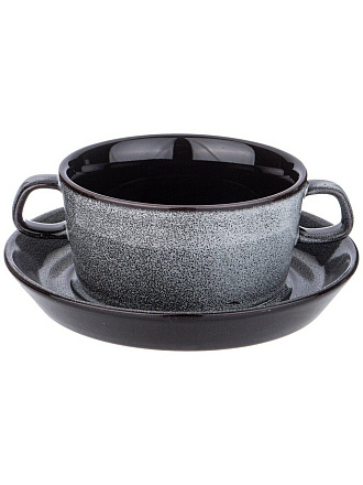 Бульонница фарфор, 15х10х6 см, с ручкой, с блюдцем, Graphite, Lefard, 474-237