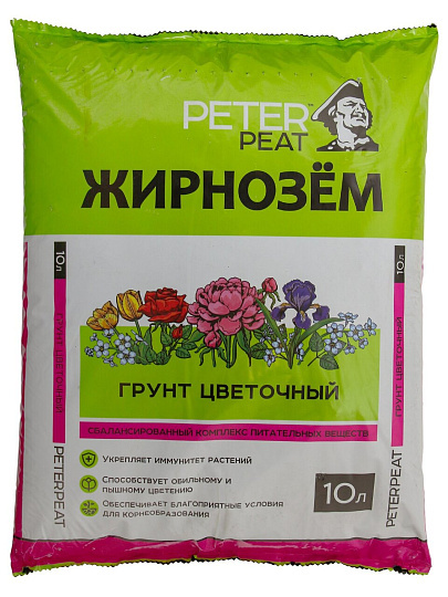 Грунт Жирнозем, Цветочный торфяной, 10 л, Peter Peat
