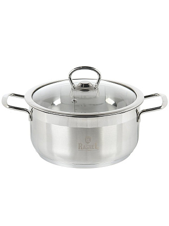 Кастрюля нержавеющая сталь, 3 л, крышка стекло, RasheL, R-30, индукция
