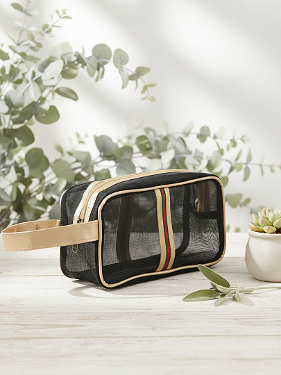 Косметичка 24х12х9 см, черно-золот, A080082, с ручкой, молния