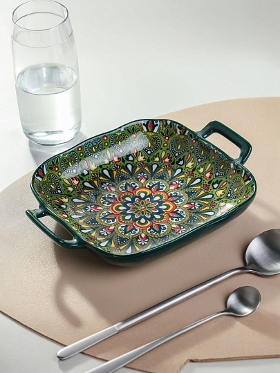 Блюдо керамика, 18х23.5 см, зеленое, Самарканд, Y4-9771