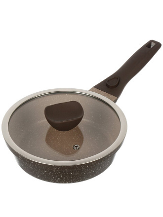 Сковорода литой алюминий, 20 см, антипригарное покрытие, Горница, Дуэт Шоколадный мусс, с крышкой, съемная ручка, индукция, Ис8204Дш
