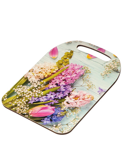 Доска разделочная дерево, 29х21х0.6 см, с ручкой, прямоугольная, Гиацинты, К-222