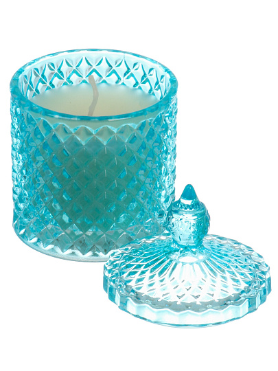 Свеча воск, в стеклянной банке, 7х11 см, 100гр, синяя, Шейх