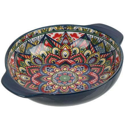 Салатник фарфор, круглый, 6 см, 25х20.5х6 см, с ручками, Arabesque, 860083, синий