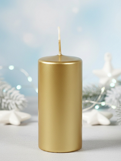 Свеча декоративная 9х4 см, столбик, золото, лакированная, 500326