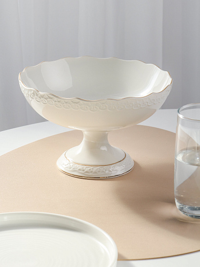 Ваза для фруктов, фарфор, на ножке, 20 см, Jewel, Кружево, ПС0009-14