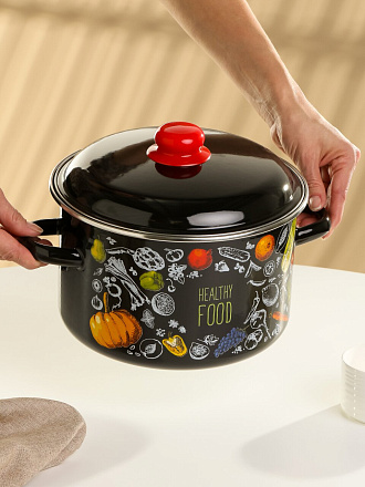 Кастрюля эмалированная сталь, 5.5 л, крышка сталь, цилиндрическая, Appetite, Healthy food, 1RD221М, индукция