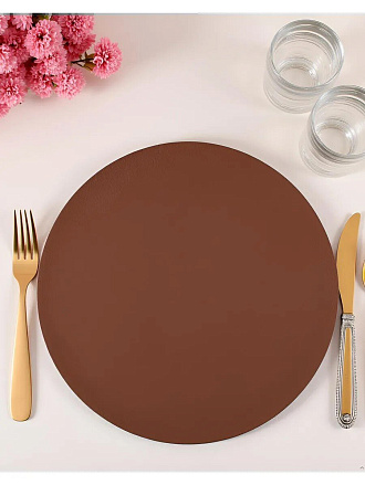 Салфетка для стола экокожа, 35 см, круглая, оранжевая, Y4-8324