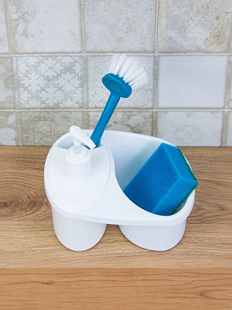 Подставка для моющих средств, пластик, с дозатором, белая, Idea, М 1149