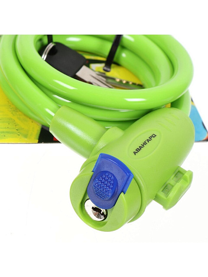 Замок велосипедный тросовый, Авангард, Техно, 1000 мм, ВС-Т10, лайм, 7323