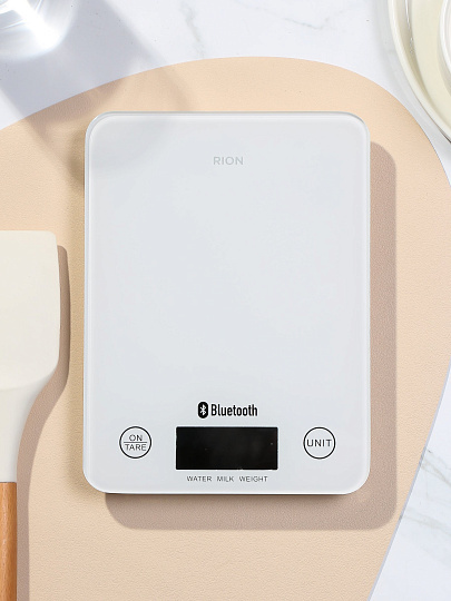 Весы кухонные электронные, стекло, Rion, Bluetooth, платформа, точность 1 г, до 5 кг, белые