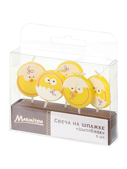 Свеча 3.5х3 см, на шпажке, 5 шт, навеска, Marmiton, Цыпленок, 17078