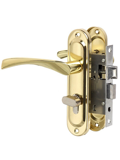 Замок врезной Vrata, 50/76-ЦМВ70, 210304, ручка в комплекте, цилиндровый, защелка, золото